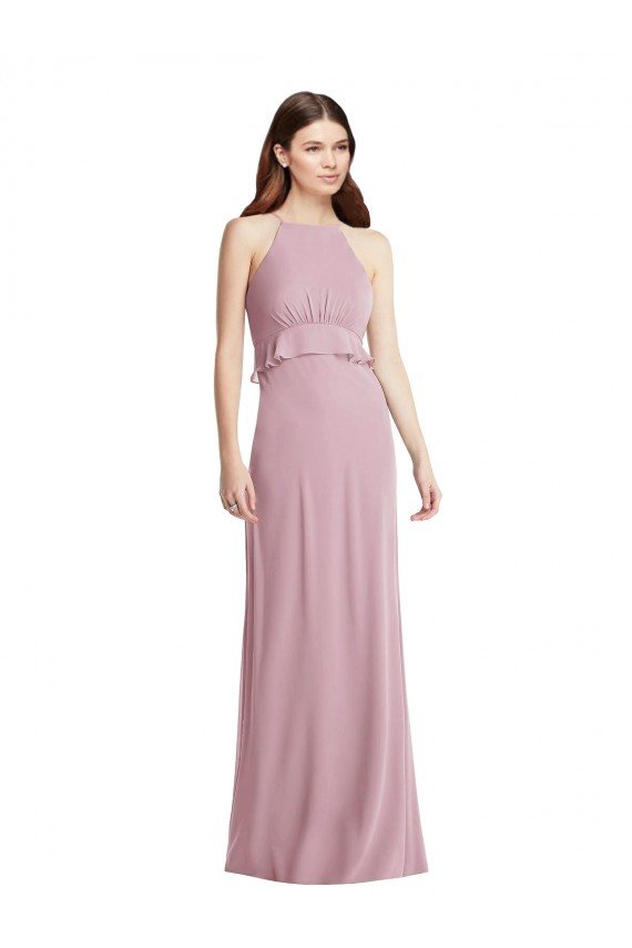Affordable Bias Ruffle Empire Waist Halter Maxi Bridesmaid Dress UK