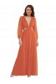 Affordable High Low Ruffled Long Chiffon Cutout Bishop Sleeves Maxi Bridesmaid Dress UK