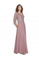 Affordable Hand-Beaded Bodice V-Neckline Long Sleeves Chiffon Bridesmaid Dress / Prom Dress UK
