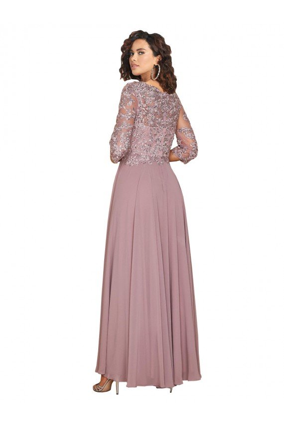 Affordable Hand-Beaded Bodice V-Neckline Long Sleeves Chiffon Bridesmaid Dress / Prom Dress UK