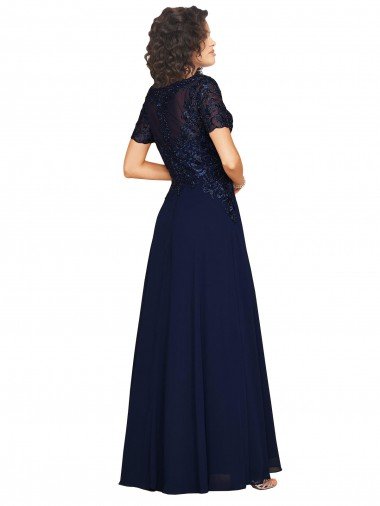 Affordable Short Sleeves A-Line Long Chiffon Bridesmaid Dress / Prom Dress with Beaded Bodice UK