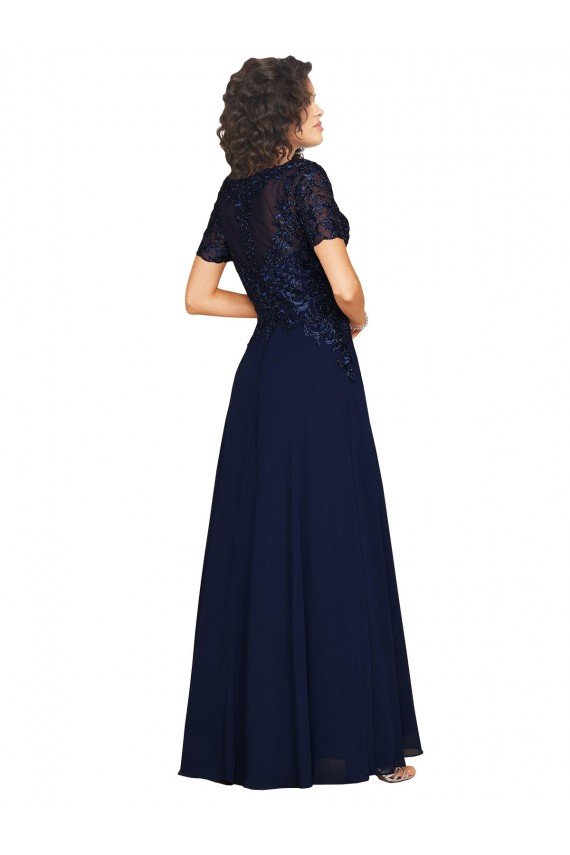 Affordable Short Sleeves A-Line Long Chiffon Bridesmaid Dress / Prom Dress with Beaded Bodice UK