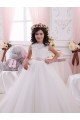 Affordable Ivory Ball Gown Bateau Chapel Train Sleeveless Flower Girl Dress UK