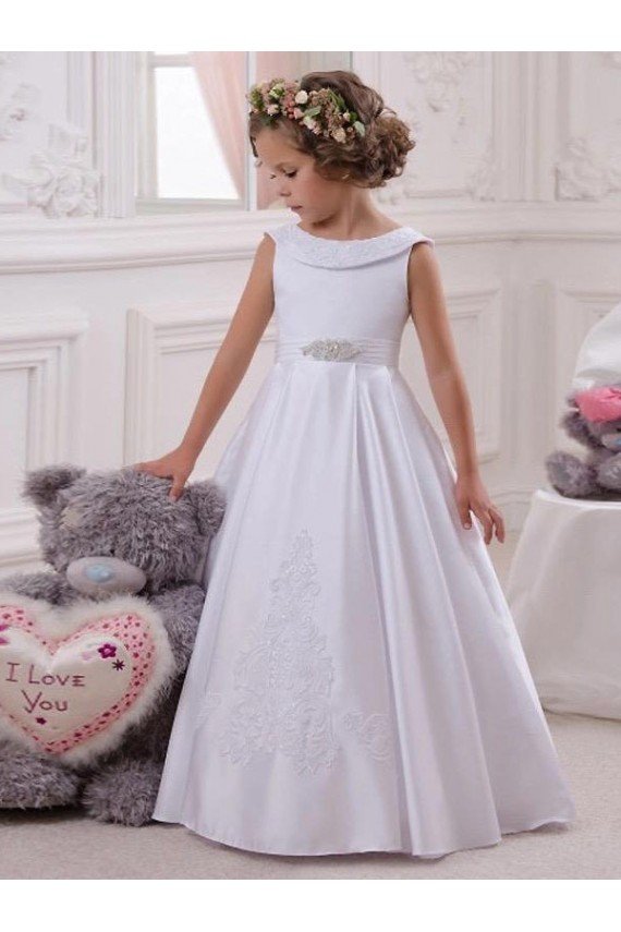 Affordable Ivory Ball Gown Bateau Floor Length Flower Girl Dress UK