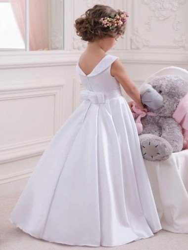 Affordable Ivory Ball Gown Bateau Floor Length Flower Girl Dress UK
