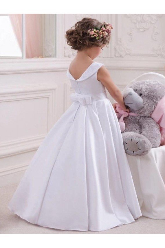 Affordable Ivory Ball Gown Bateau Floor Length Flower Girl Dress UK