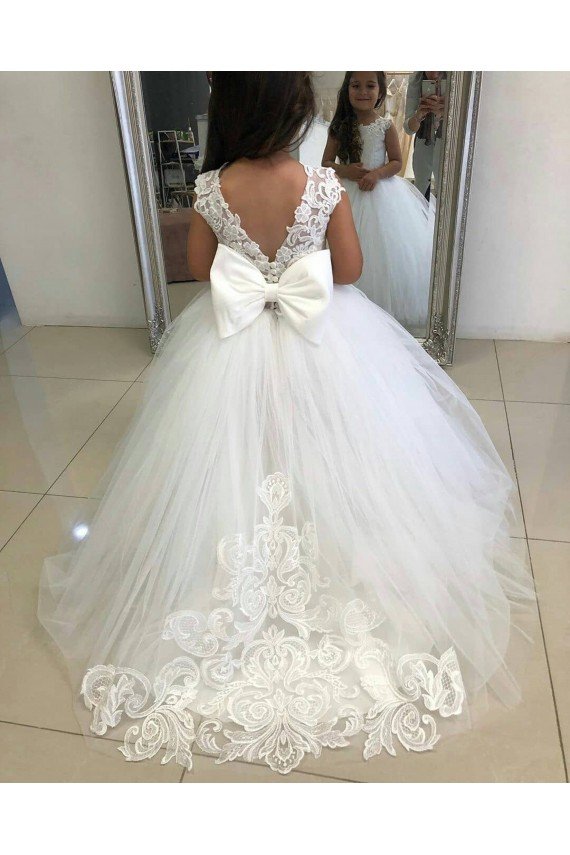 Affordable Ivory Ball Gown Chapel Train Sleeveless Flower Girl Dress UK