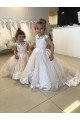 Affordable Ivory Ball Gown Chapel Train Sleeveless V-Back Flower Girl Dress UK
