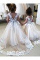 Affordable Ivory Ball Gown Chapel Train Sleeveless V-Back Flower Girl Dress UK