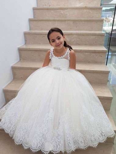 Affordable Ivory Ball Gown Floor Length Flower Girl Dress UK