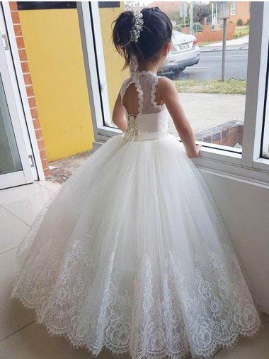 Affordable Ivory Ball Gown Floor Length Flower Girl Dress UK