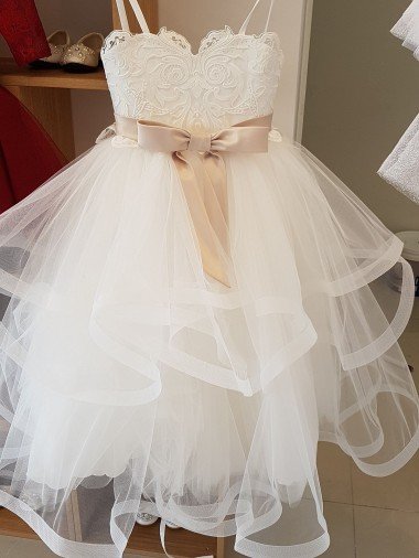 Affordable Ivory Ball Gown High Neck Floor Length Flower Girl Dress UK