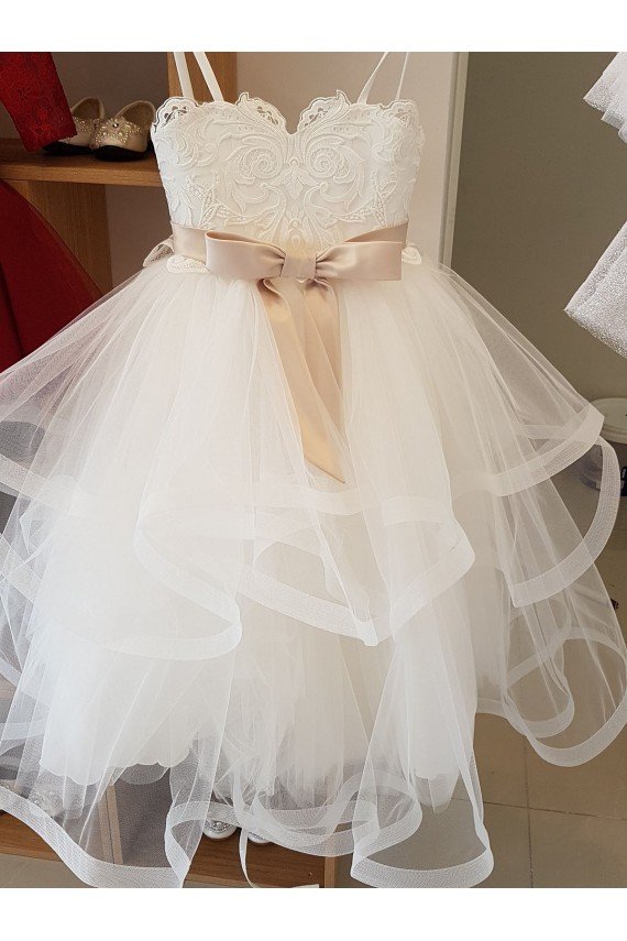 Affordable Ivory Ball Gown High Neck Floor Length Flower Girl Dress UK
