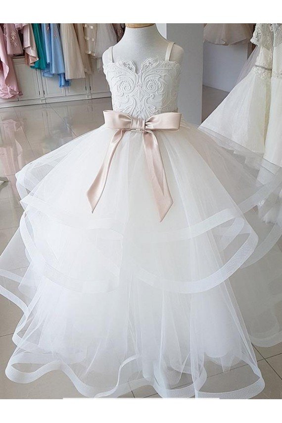Affordable Ivory Ball Gown High Neck Floor Length Flower Girl Dress UK