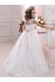 Affordable Ivory Ball Gown High Neck Floor Length Keyhole Back Flower Girl Dress UK