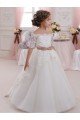 Affordable Ivory Ball Gown High Neck Floor Length Short Sleeve Flower Girl Dress UK