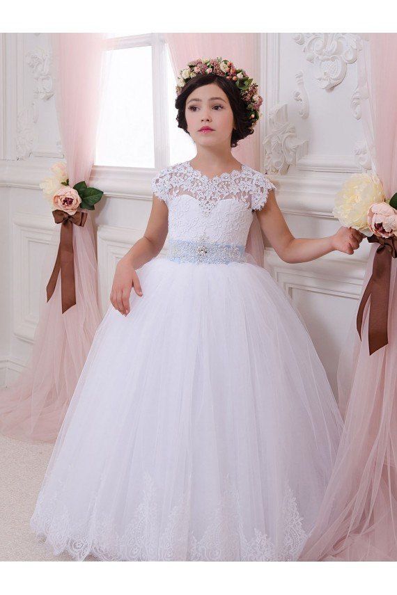 Affordable Ivory Ball Gown Sweetheart Chapel Train Cap Sleeve Flower Girl Dress UK
