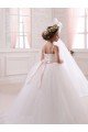 Affordable Ivory Ball Gown Sweetheart Chapel Train Sleeveless Flower Girl Dress UK