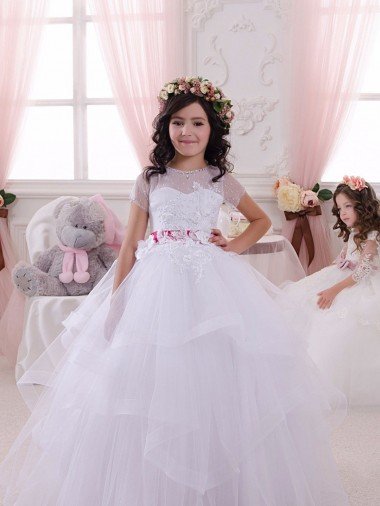 Affordable Ivory Ball Gown Sweetheart Floor Length Flower Girl Dress UK