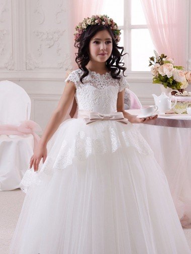 Affordable Ivory Ball Gown Sweetheart Floor Length Sleeveless Flower Girl Dress UK