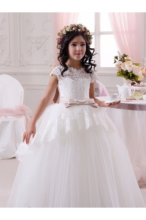 Affordable Ivory Ball Gown Sweetheart Floor Length Sleeveless Flower Girl Dress UK
