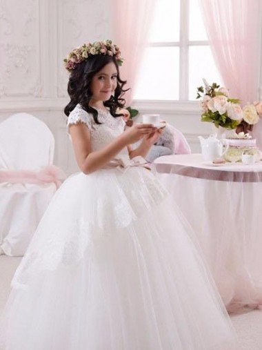 Affordable Ivory Ball Gown Sweetheart Floor Length Sleeveless Flower Girl Dress UK