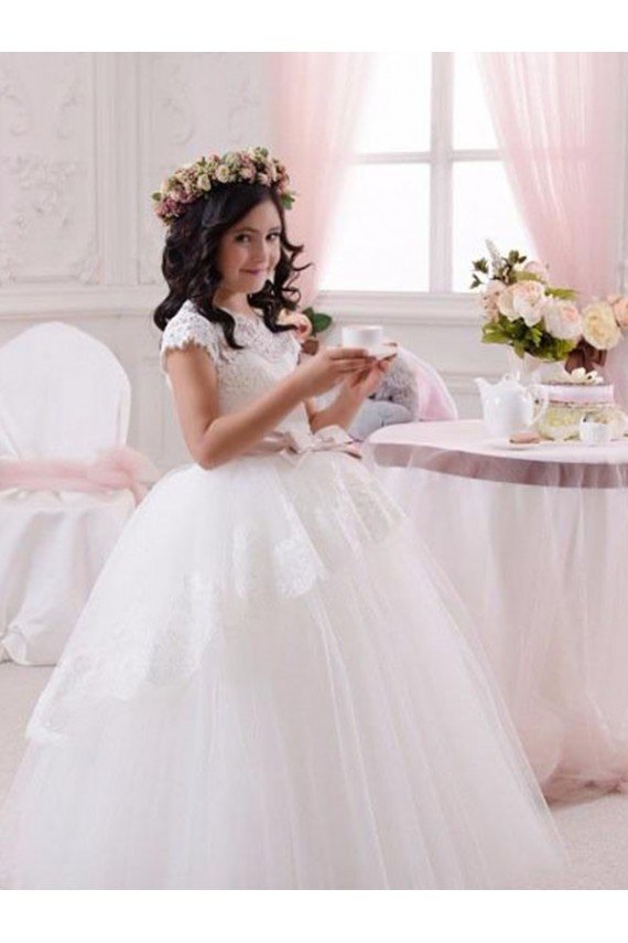 Affordable Ivory Ball Gown Sweetheart Floor Length Sleeveless Flower Girl Dress UK