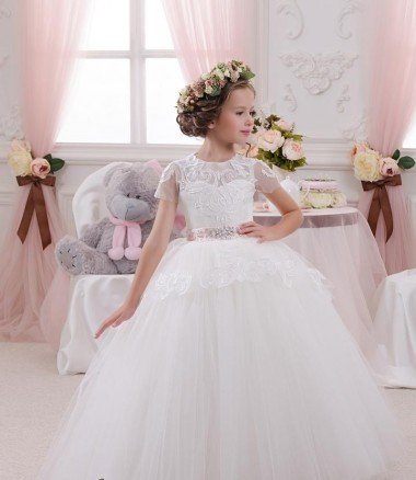 Affordable Ivory Ball Gown Sweetheart Sleeveless Long Flower Girl Dress UK