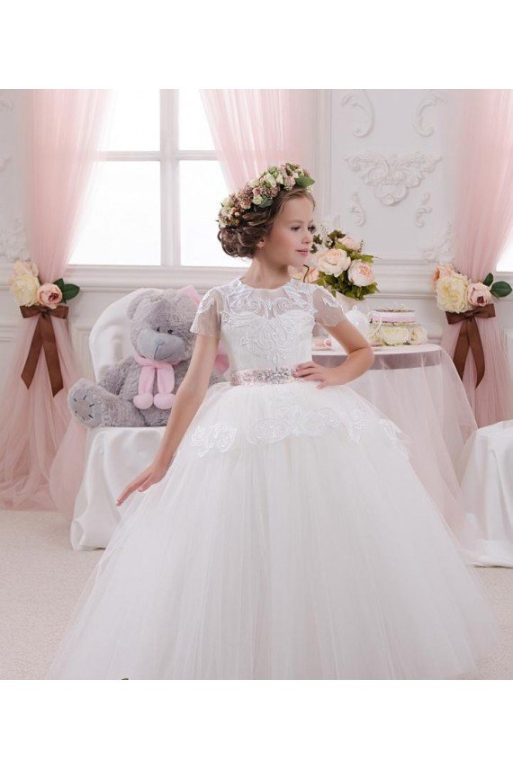 Affordable Ivory Ball Gown Sweetheart Sleeveless Long Flower Girl Dress UK