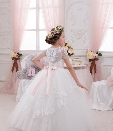 Affordable Ivory Ball Gown Sweetheart Sleeveless Long Flower Girl Dress UK