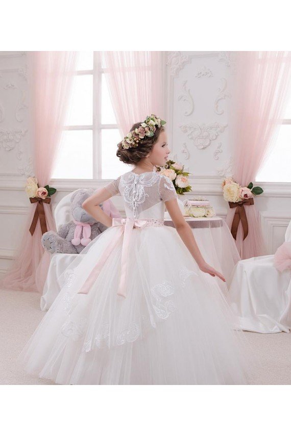Affordable Ivory Ball Gown Sweetheart Sleeveless Long Flower Girl Dress UK