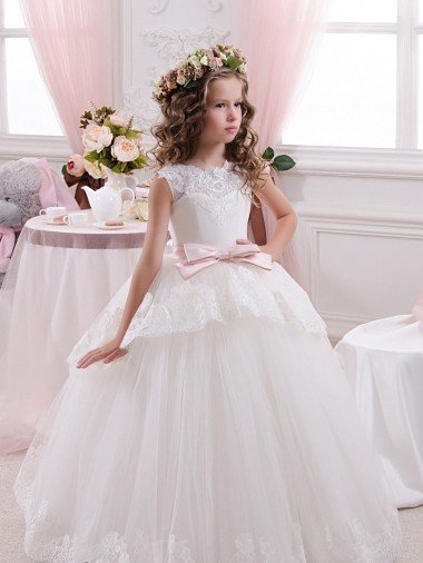 Affordable Ivory Ball Gown Sweetheart V-Back Sleeveless Flower Girl Dress UK