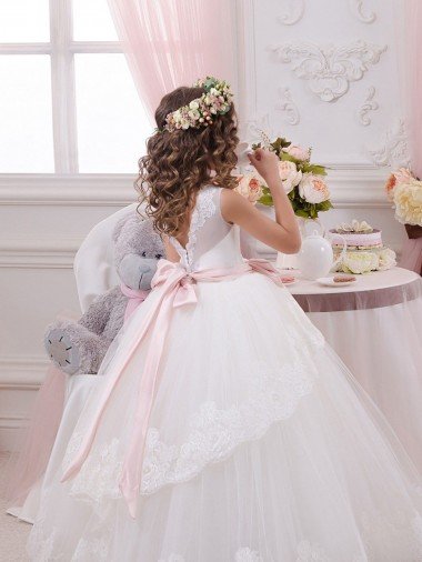 Affordable Ivory Ball Gown Sweetheart V-Back Sleeveless Flower Girl Dress UK