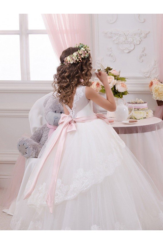 Affordable Ivory Ball Gown Sweetheart V-Back Sleeveless Flower Girl Dress UK