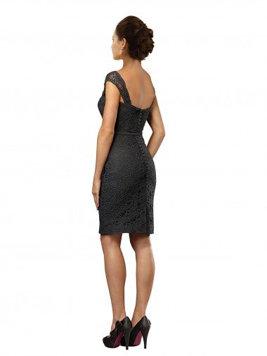 Affordable Knee Length Lace Bridesmaid Dress / Cocktail Dress with Matching Chiffon Tie Sash UK