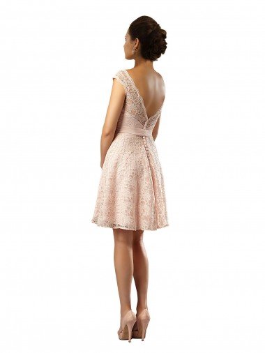 Affordable Short Knee Length Lace Bridesmaid Dress with Matching Chiffon Tie Sash UK