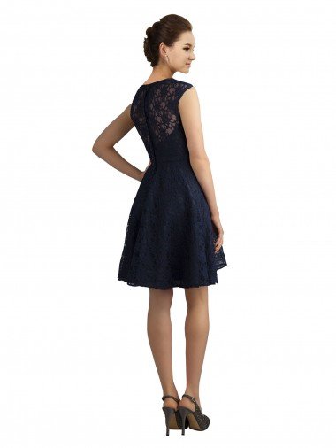 Affordable Short V-Neck Lace Cocktail Bridesmaid Dress with Illusion Back UK