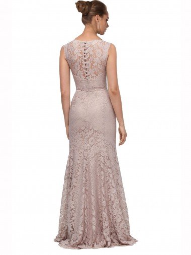 Affordable Long Sleeveless All Lace Bridesmaid Dress / Prom Dress with Scoop Neckline UK