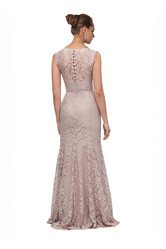 Affordable Long Sleeveless All Lace Bridesmaid Dress / Prom Dress with Scoop Neckline UK