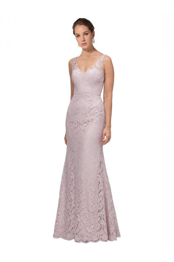 Affordable Lace V-Neckline Long Full Length Bridesmaid Dress / Prom Dress UK