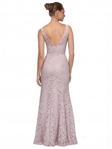Affordable Lace V-Neckline Long Full Length Bridesmaid Dress / Prom Dress UK