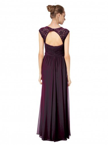 Affordable Long Chiffon Sweetheart Bridesmaid with Lace Straps and Keyhole Back UK