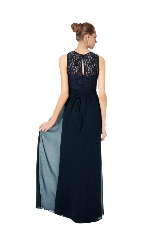 Affordable Long Chiffon Bridesmaid Dress with Lace Sleeveless Bodice and Keyhole Back UK
