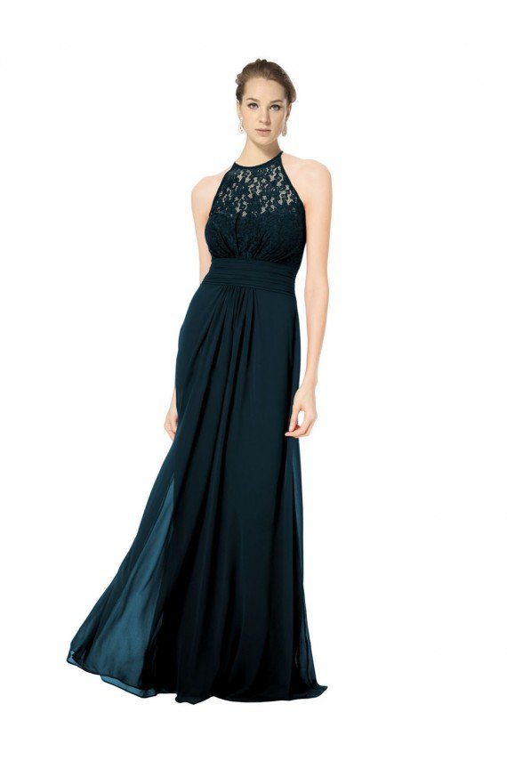 Affordable Lace Halter Bodice Long Chiffon Bridesmaid Dress UK