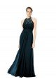 Affordable Lace Halter Bodice Long Chiffon Bridesmaid Dress UK