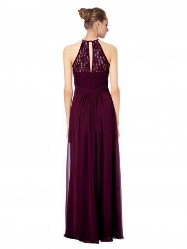Affordable Lace Halter Bodice Long Chiffon Bridesmaid Dress UK