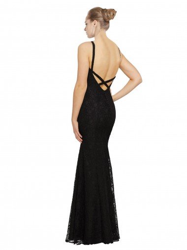 Affordable Fitted Lace Bridesmaids Dress with Jewel Neckline and Open Back UK