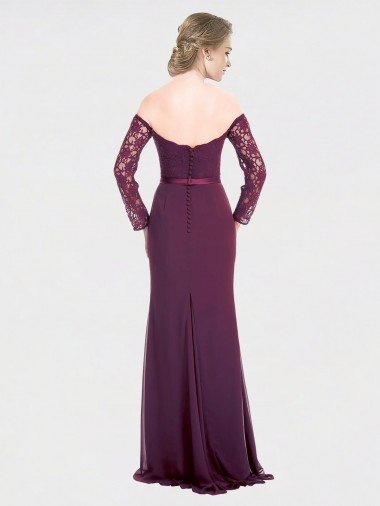 Affordable Full Length Long Bridesmaid Dress with Lace Off The Shoulder Bodice UK