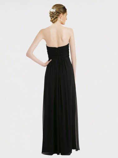 Affordable Long Strapless Lace Bodice Bridesmaid Dress with Sweetheart Neckline and Criss-Cross Pleats UK