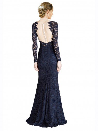 Affordable Illusion Long Sleeves Lace Bridesmaid Dress / Prom Dress with Sheer Keyhole Back UK